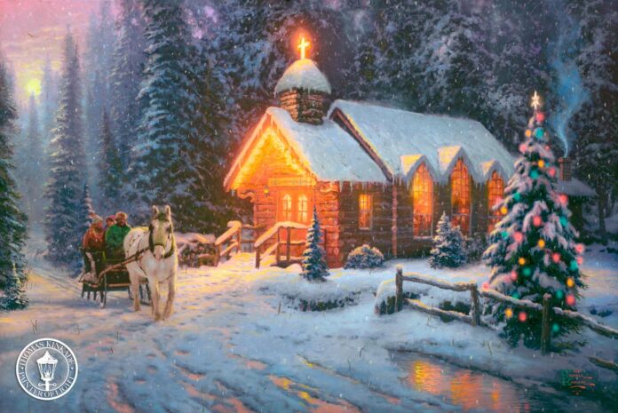 Thomas Kinkade He Credited Jesus Christ For His Inspiration And   Kinkade Christmas Chapel 696x465 