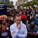 eric garcetti without a mask at blm protest